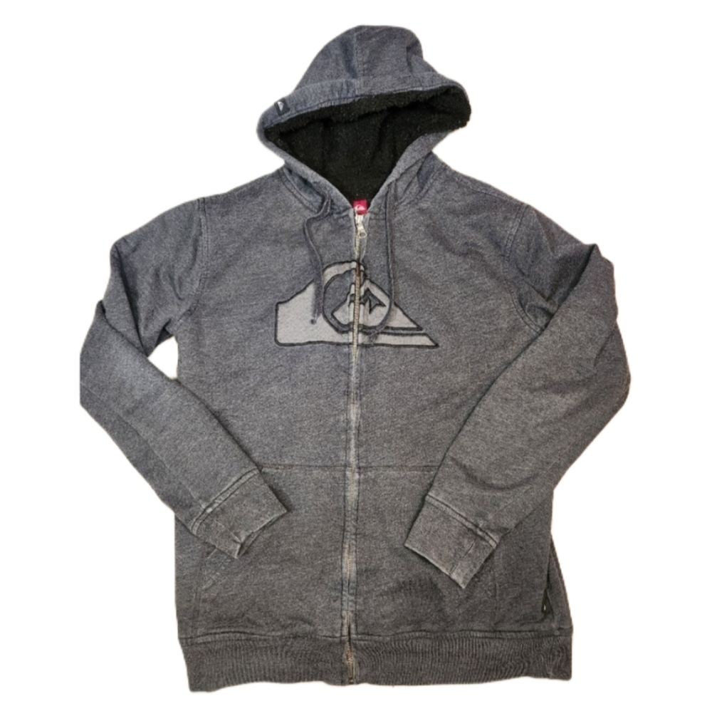 Quicksilver men's 60% cotton thick warm sherpa‎ zippered hoodie Grey